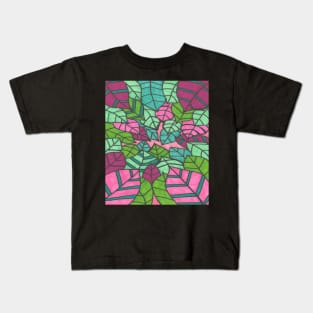 Tropical Leaves in Pink and Green Kids T-Shirt